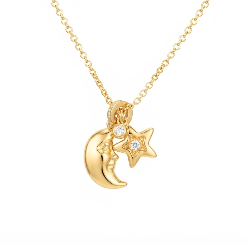 18K Gold Star and Moon Pendant Necklace | Celestial Charm Layering Necklace, Waterproof & Non-Tarnish Jewelry