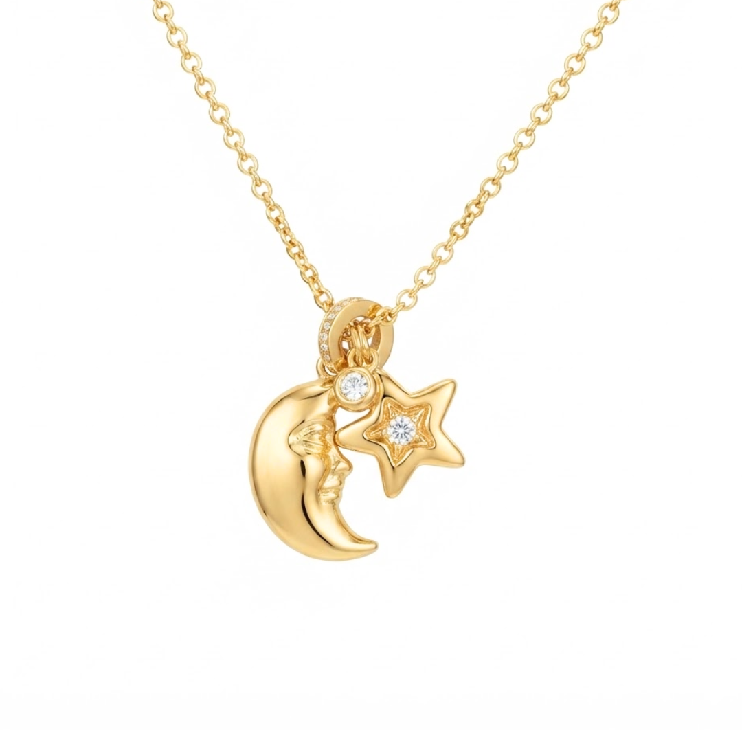 18K Gold Star and Moon Pendant Necklace | Celestial Charm Layering Necklace, Waterproof & Non-Tarnish Jewelry