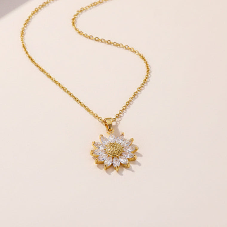 18K Gold Plated Zircon Sunflower Necklace | "You Are My Sunshine" Floral Pendant Chain Jewelry