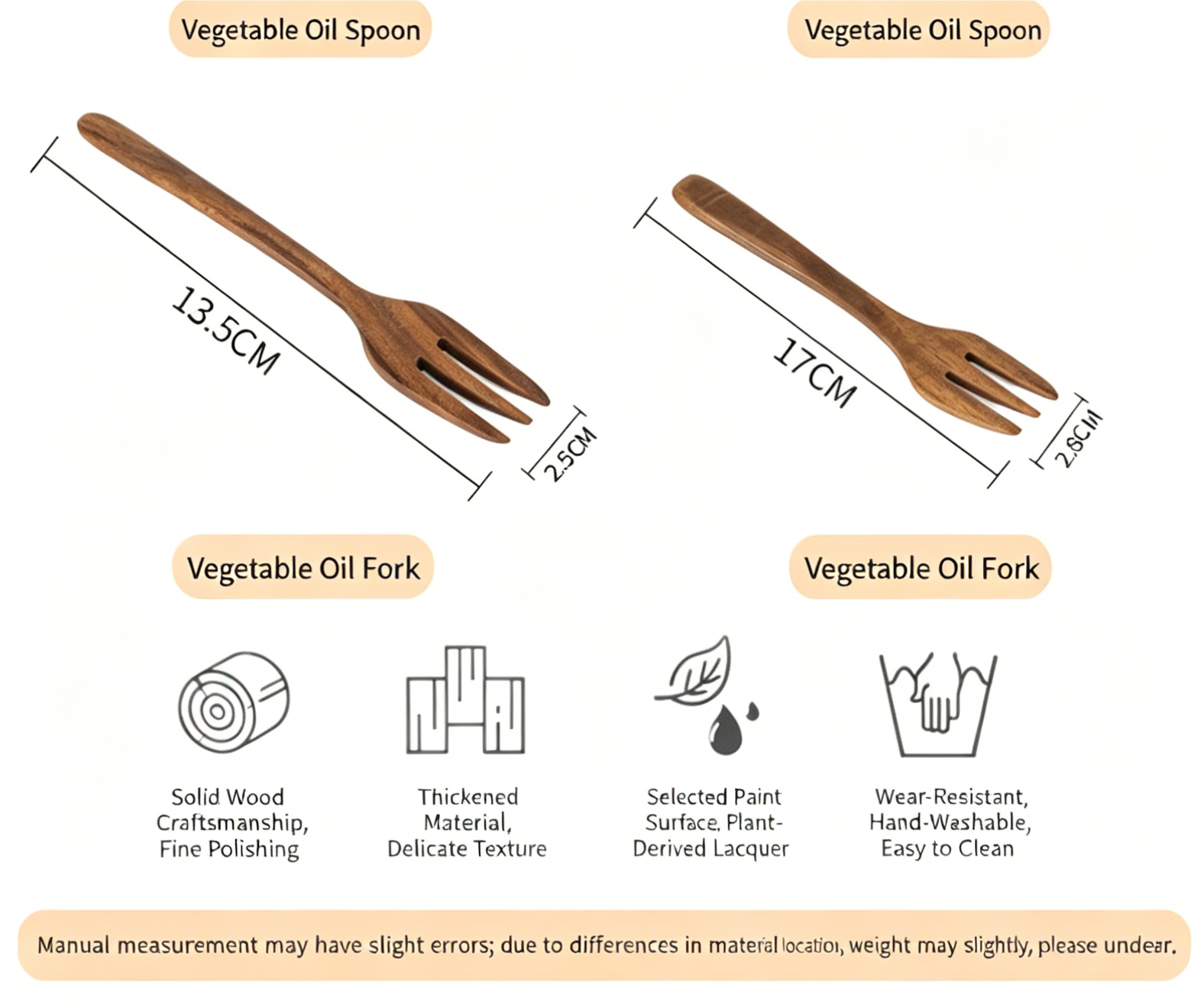 Japanese-Style Acacia Wood Cutlery Set | Long-Handled Solid Wood Spoon & Fork for Kids