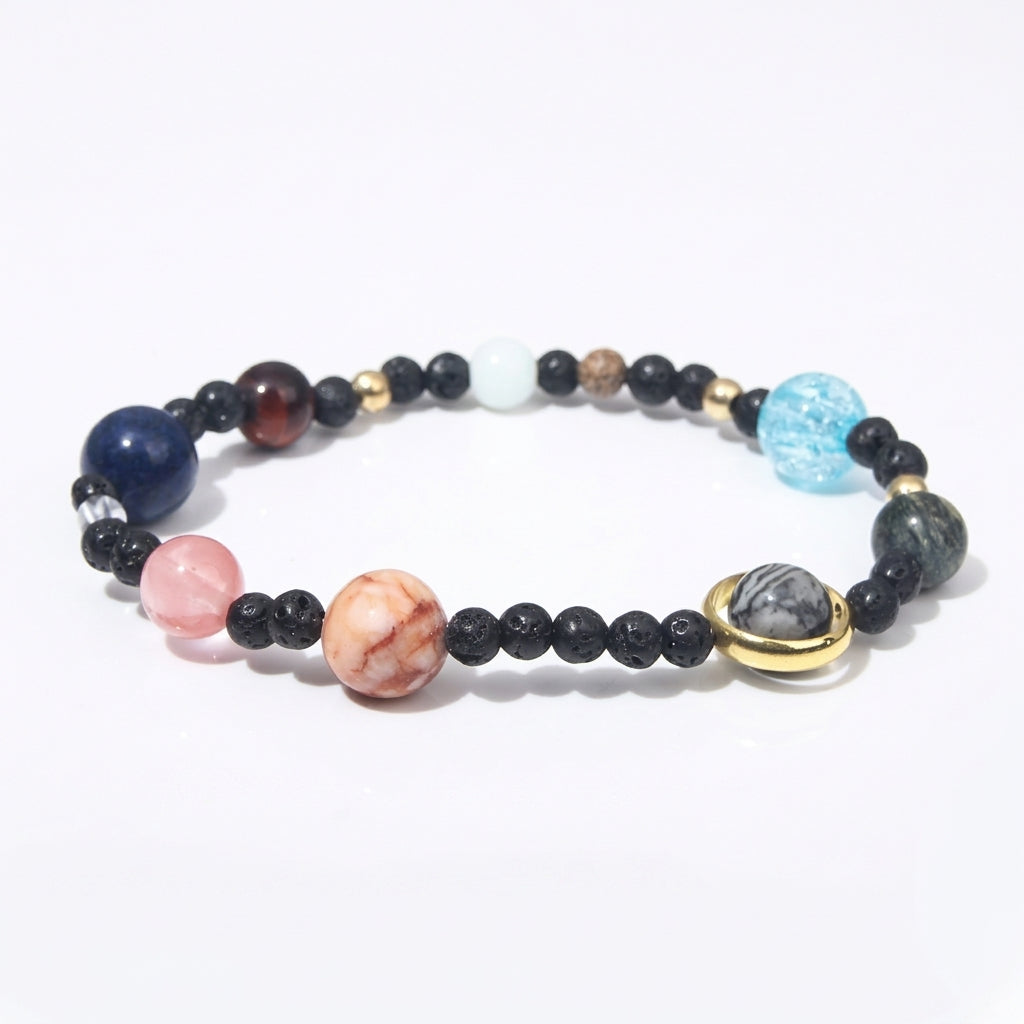 9 Planets Energy Bracelet | Natural Gemstone Solar System Cosmic Jewelry