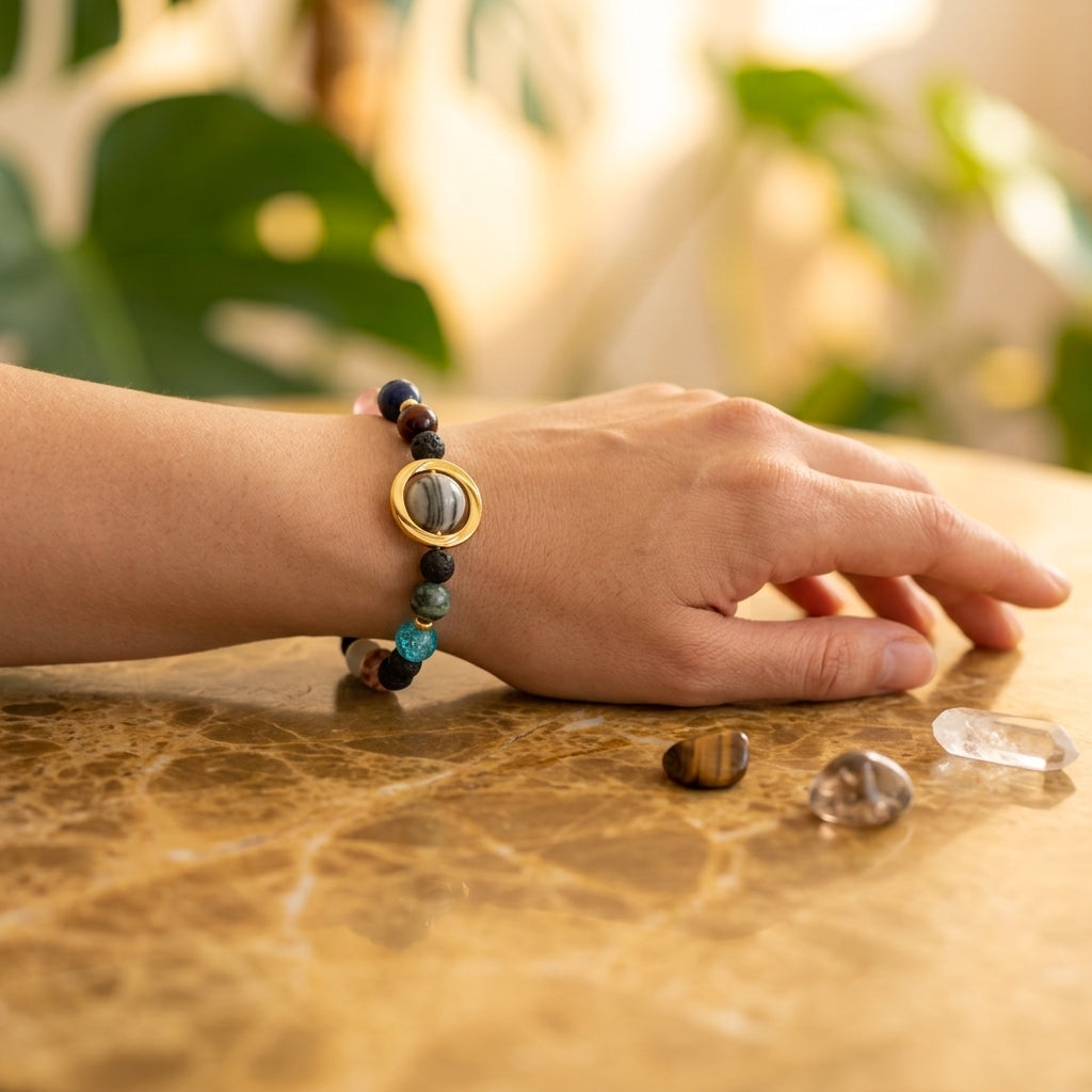 9 Planets Energy Bracelet | Natural Gemstone Solar System Cosmic Jewelry