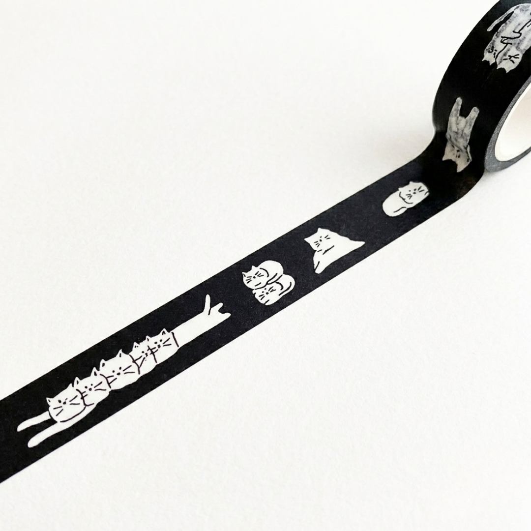 Black Cat Washi Tape | Korean Style Journal Stickers 5M
