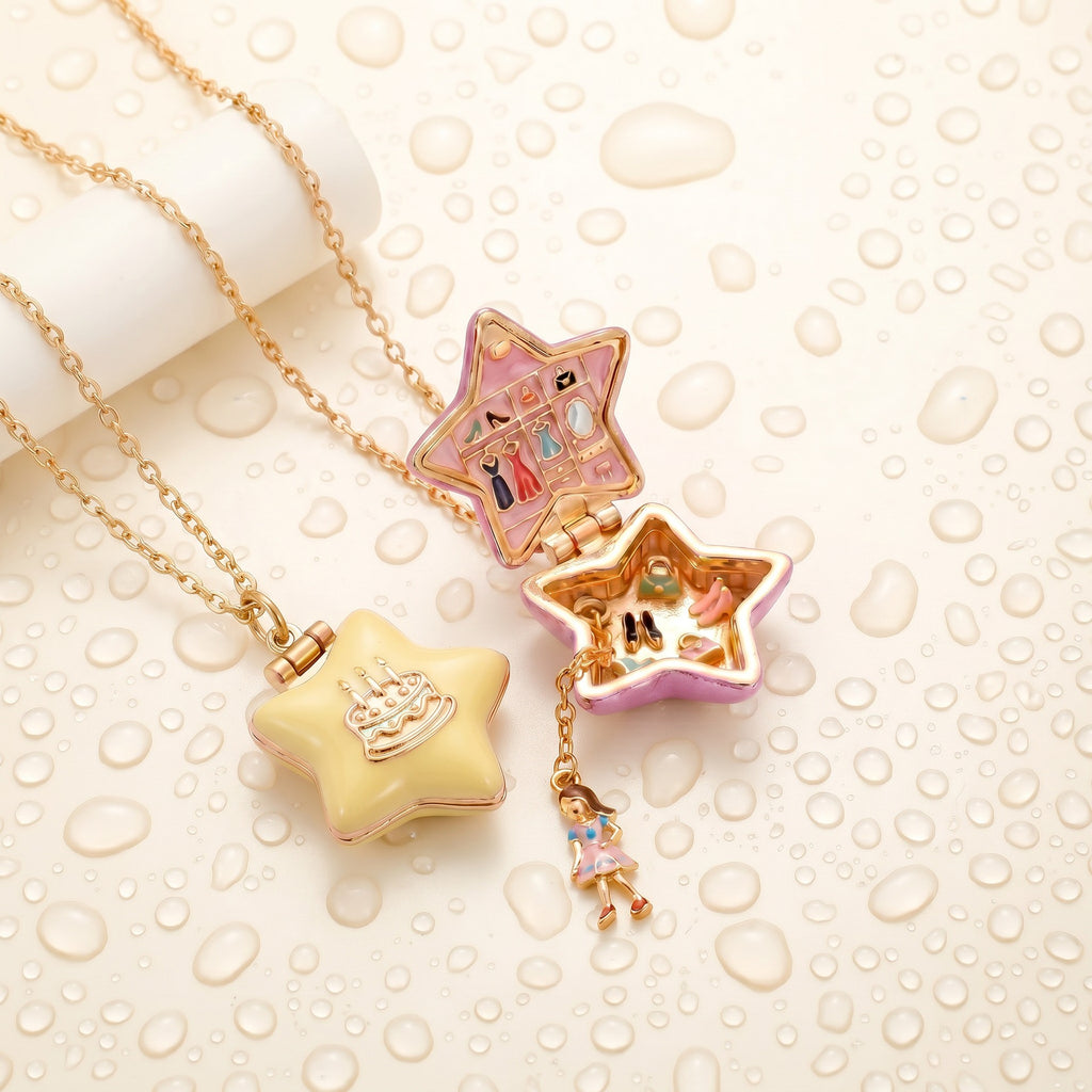 Celestial Star Openable Locket Necklace | Gold-Plated Dainty Pendant Jewelry
