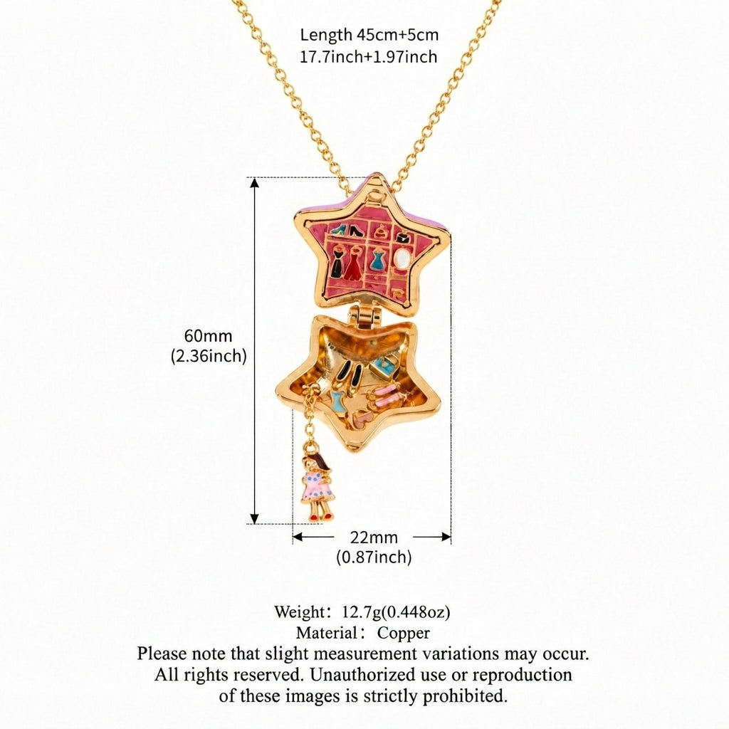 Celestial Star Openable Locket Necklace | Gold-Plated Dainty Pendant Jewelry