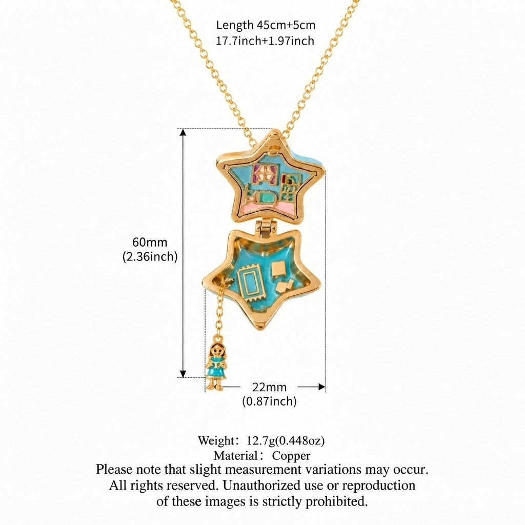 Celestial Star Openable Locket Necklace | Gold-Plated Dainty Pendant Jewelry