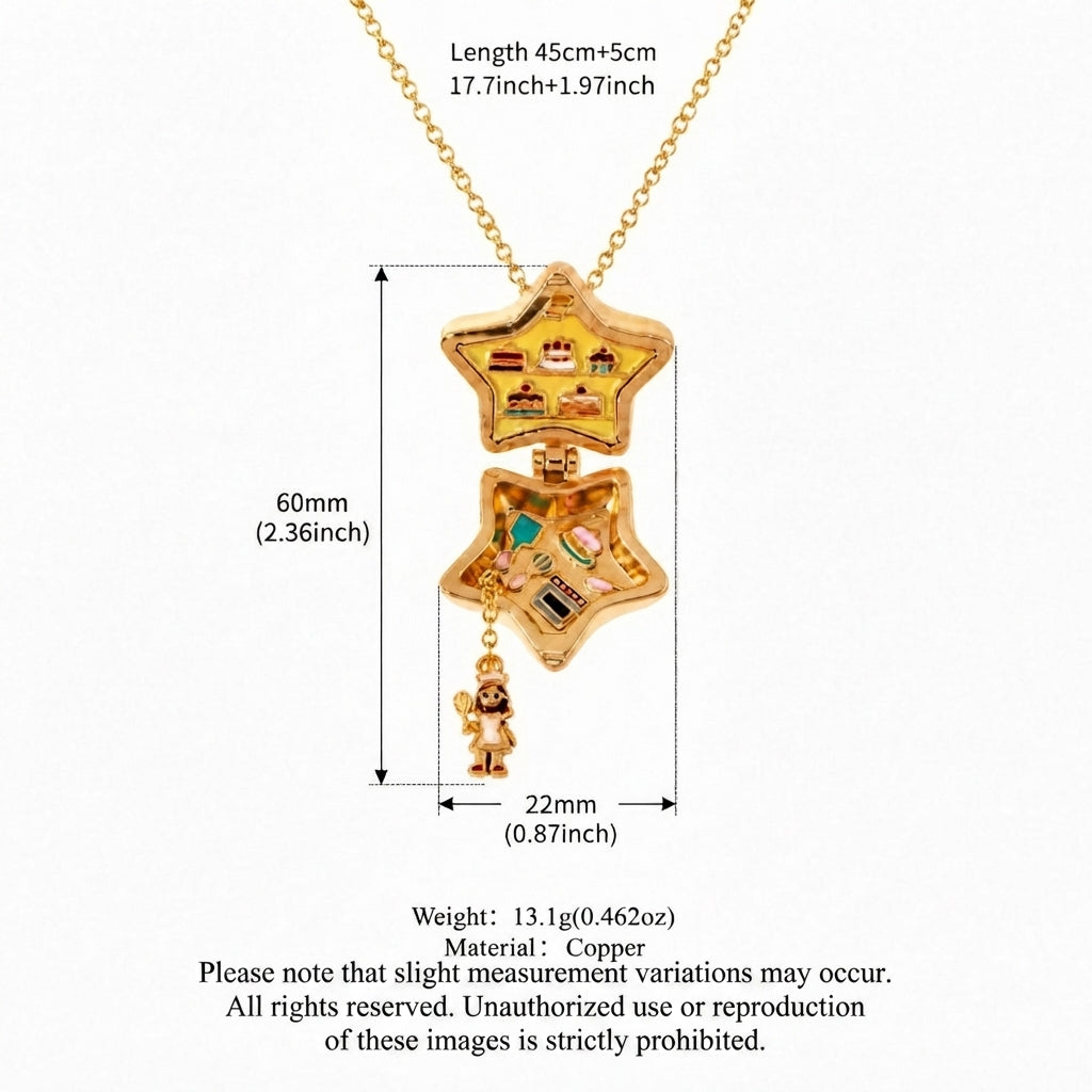 Celestial Star Openable Locket Necklace | Gold-Plated Dainty Pendant Jewelry