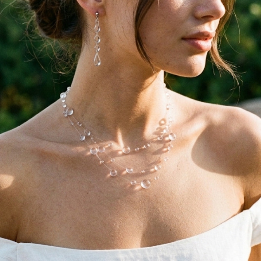 Dew Drop Choker | Floating Water Drop Invisible Necklace & UV Resin Bridal Jewelry