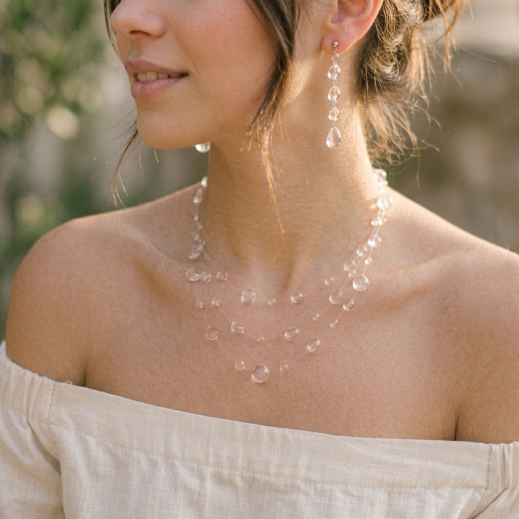 Dew Drop Choker | Floating Water Drop Invisible Necklace & UV Resin Bridal Jewelry