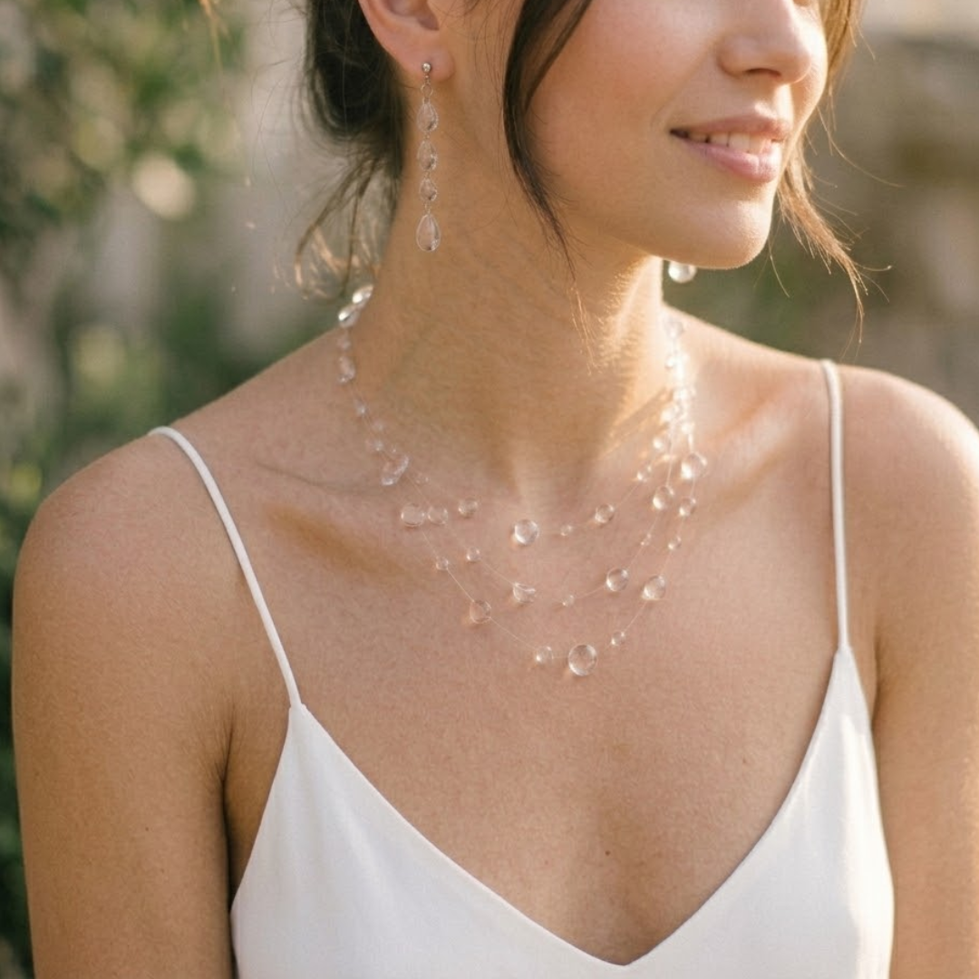 Dew Drop Choker | Floating Water Drop Invisible Necklace & UV Resin Bridal Jewelry