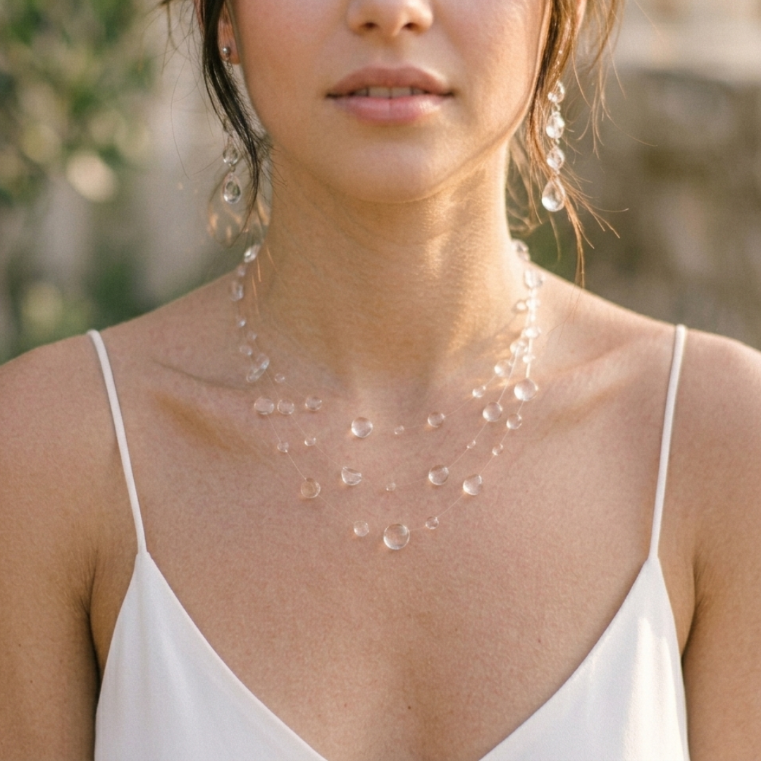 Dew Drop Choker | Floating Water Drop Invisible Necklace & UV Resin Bridal Jewelry