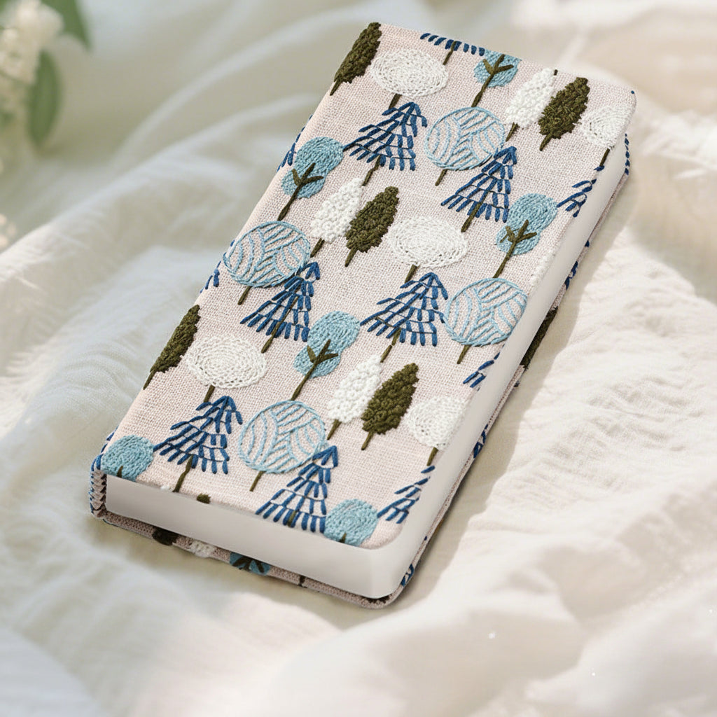 Embroidered Fabric Notebook - sakura A6 Blank Page White Journal set