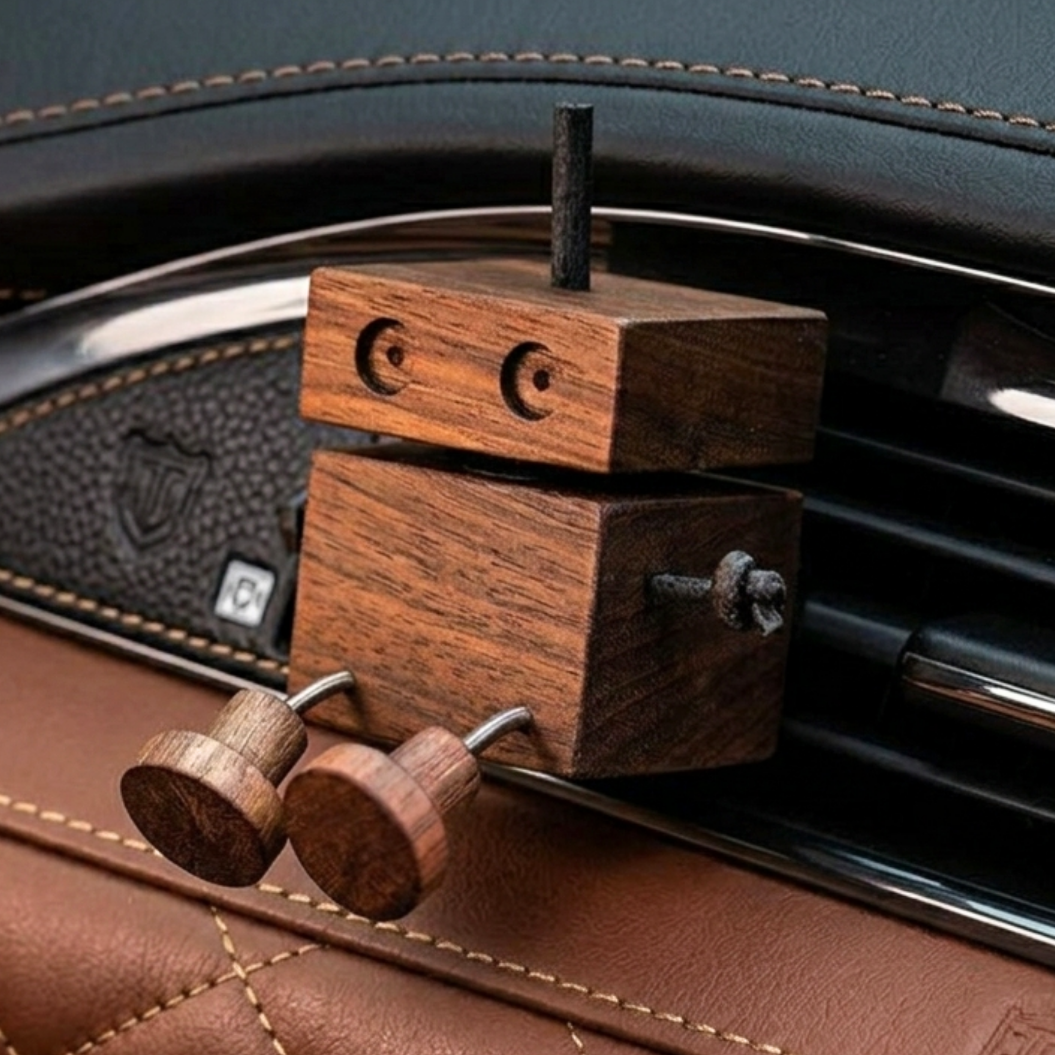 Handmade Walnut Shaking Wooden Man Car Vent Air Freshener | Father's Day Gift