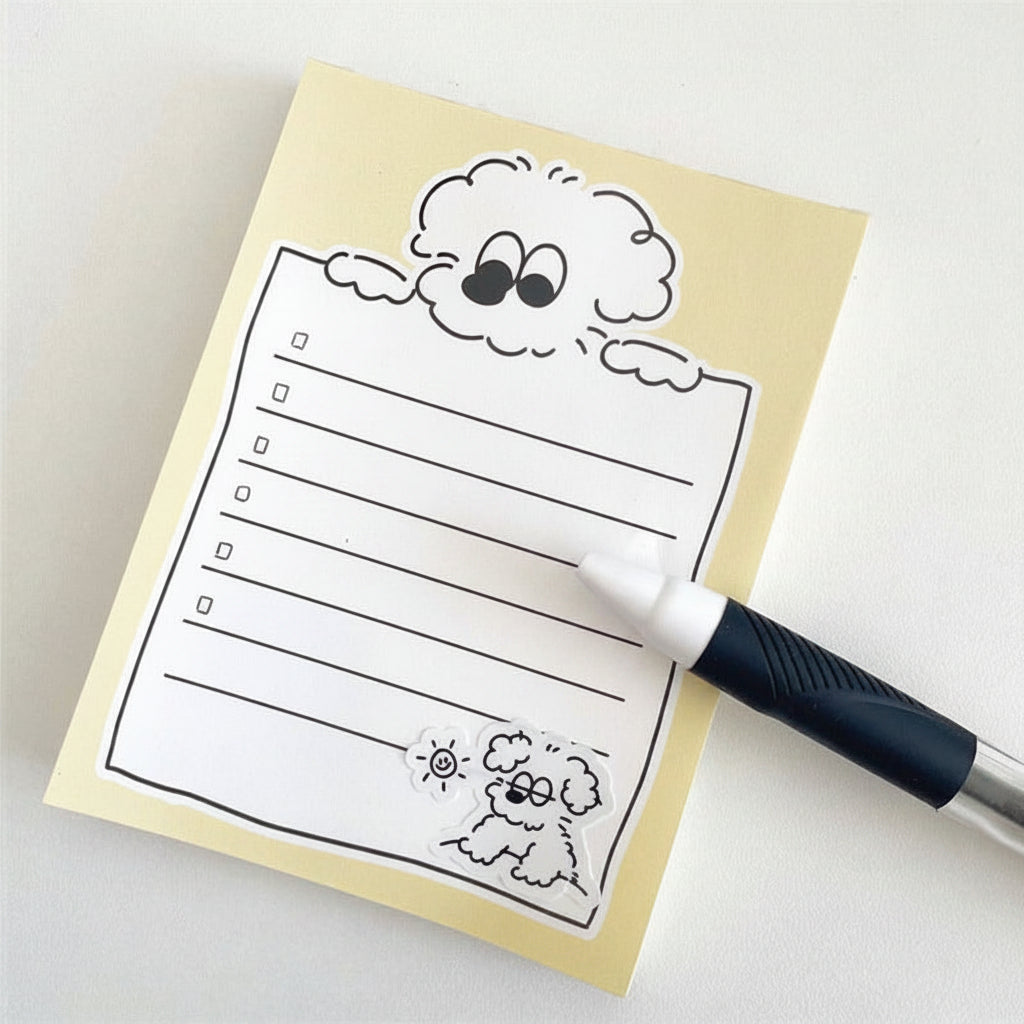 Korean Style Cute Cartoon Dog Memo Pad - Aesthetic Non-Sticky Notepad (50 Sheets)