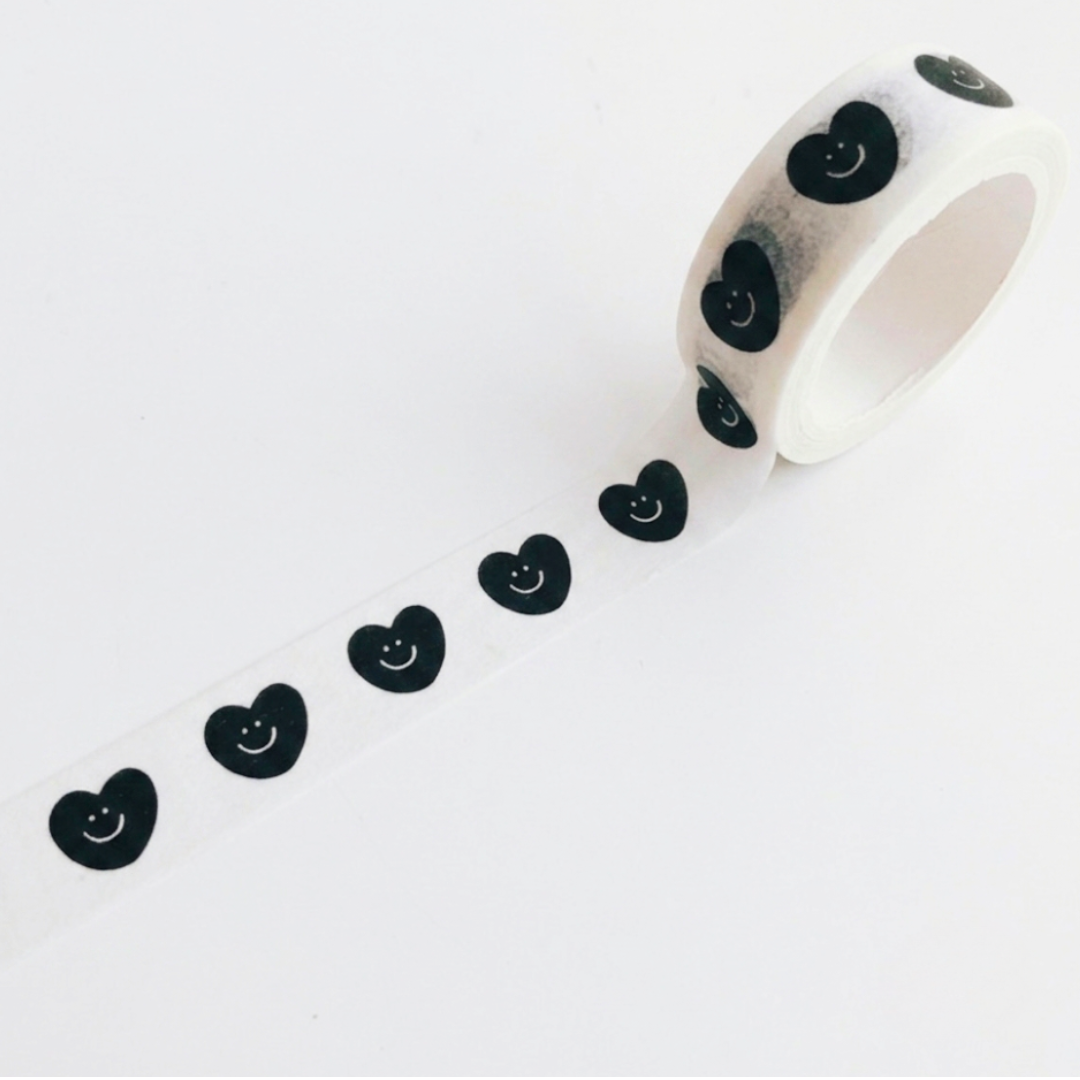 Korean style Aesthetic Black Heart Smile Washi Tape (1.5cm x 5m)