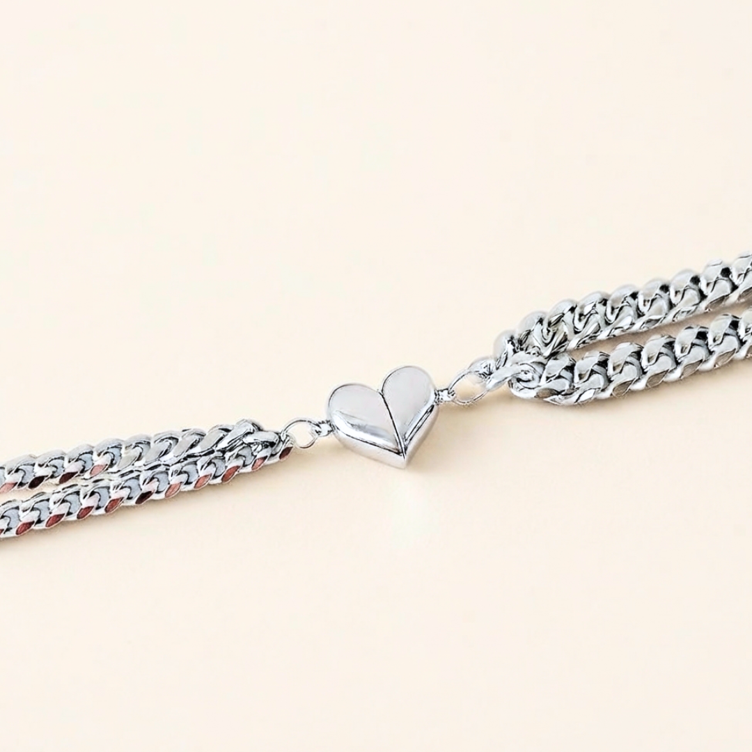 Magnetic Heart Couple Bracelets in Stainless Steel - Matching His and Hers Jewelry