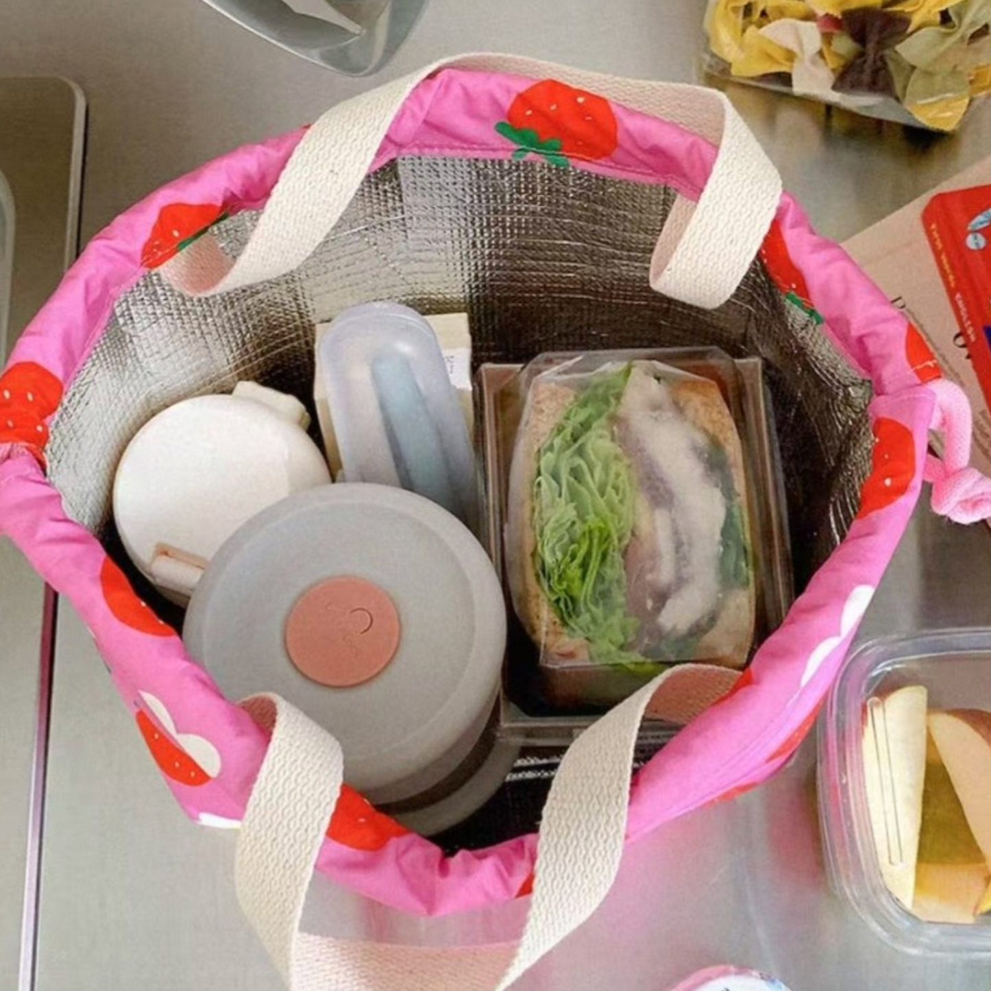 Strawberry Pink Lunch Bag | Cute & Portable Cooler Bag