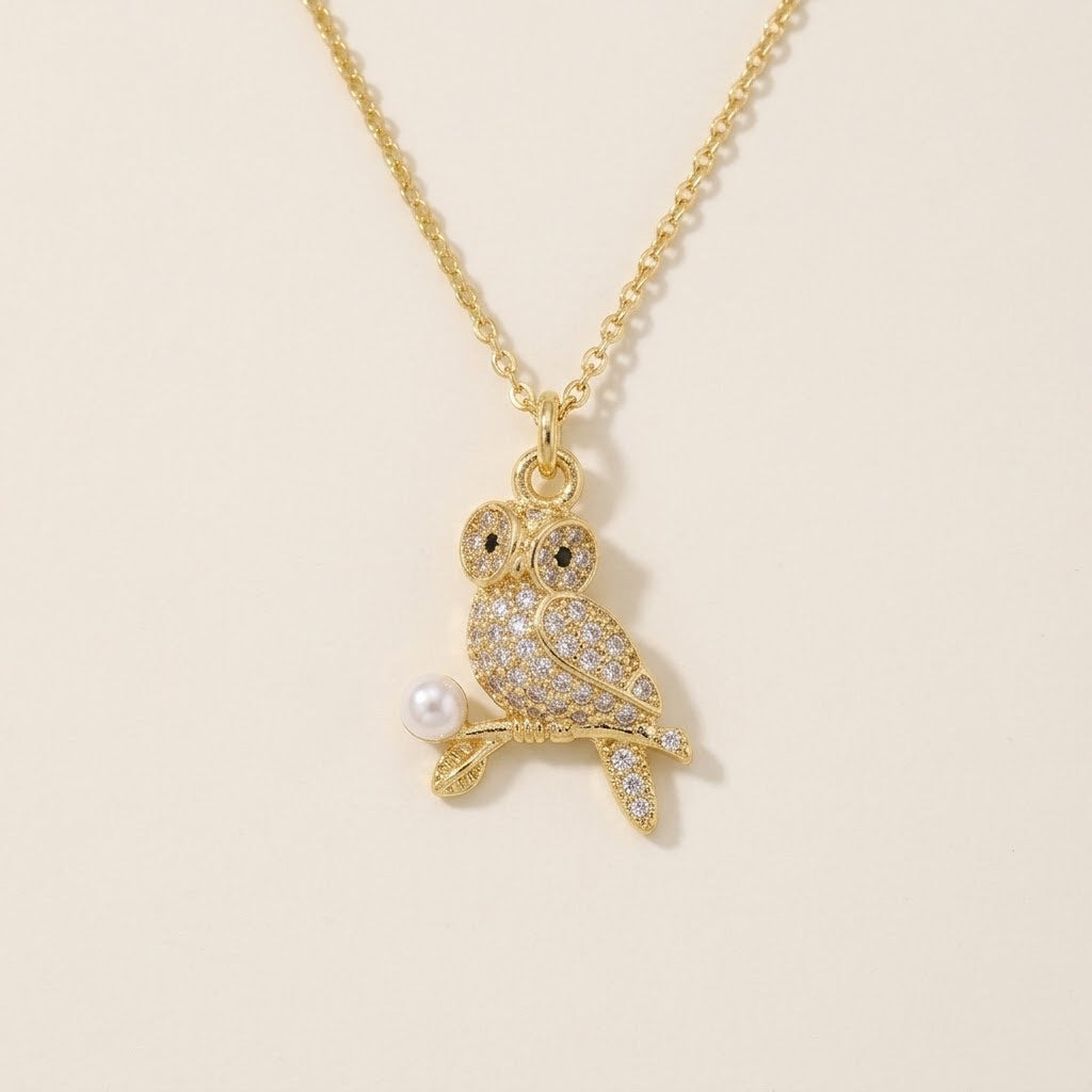 Moonlit Wisdom Owl Opal Necklace | 18K Gold Plated Jewelry