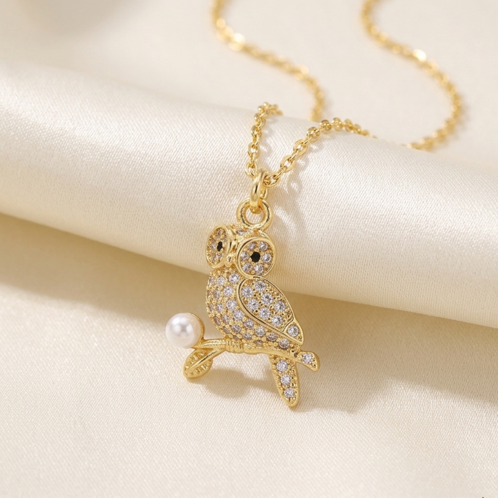 Moonlit Wisdom Owl Opal Necklace | 18K Gold Plated Jewelry