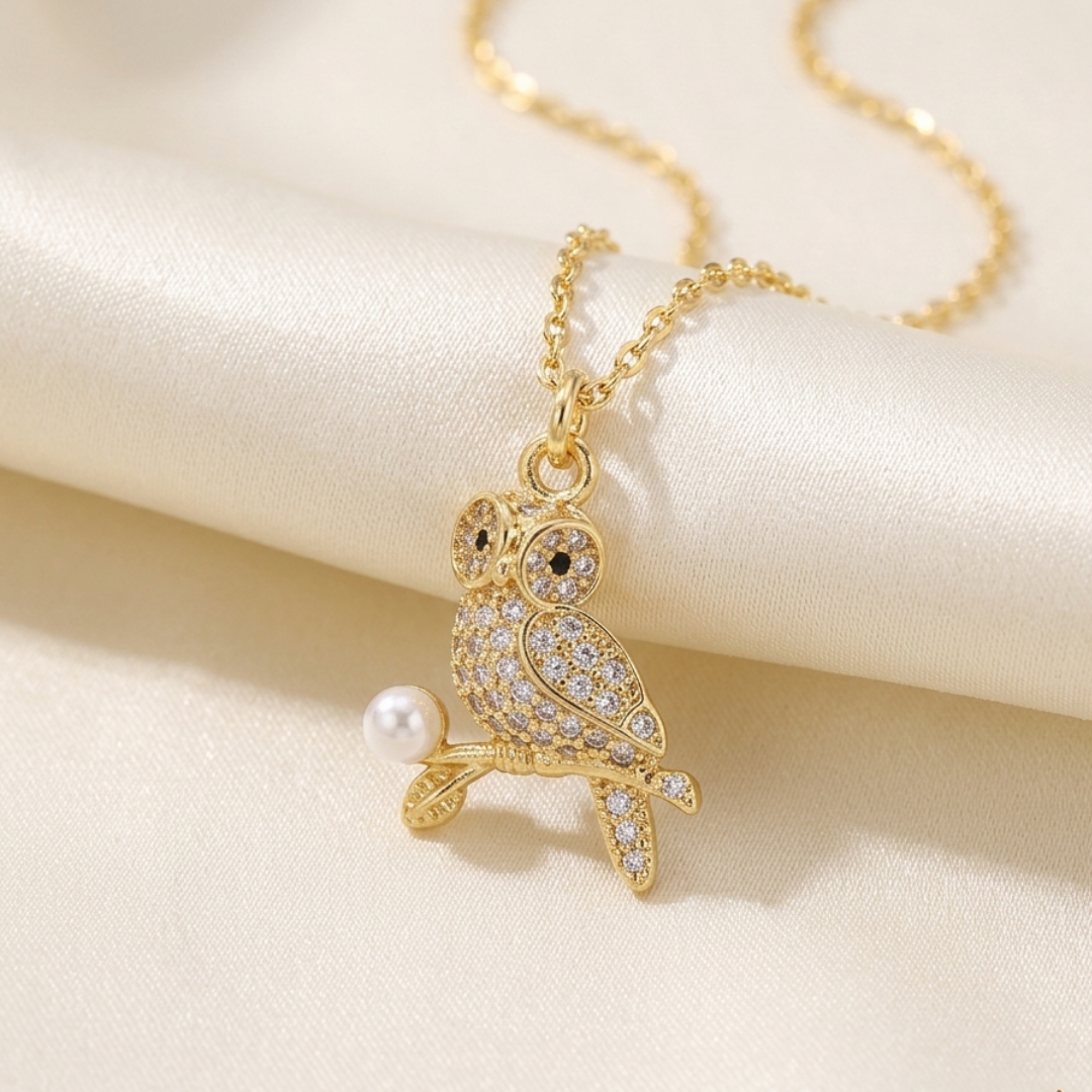 Moonlit Wisdom Owl Opal Necklace | 18K Gold Plated Jewelry