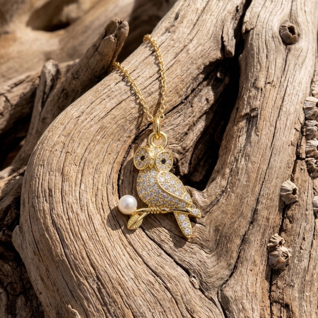 Moonlit Wisdom Owl Opal Necklace | 18K Gold Plated Jewelry