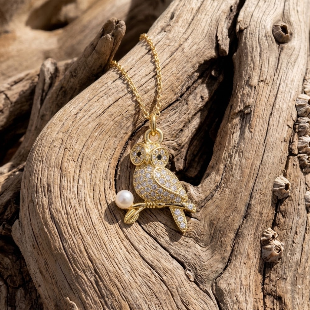 Moonlit Wisdom Owl Opal Necklace | 18K Gold Plated Jewelry