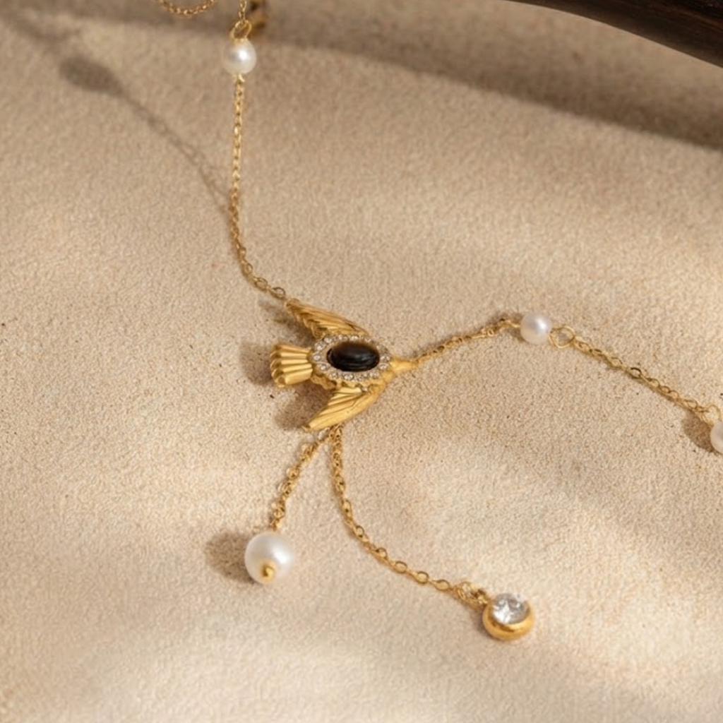 Pearl & Dove Tiger's Eye Y-Necklace | Wings of Freedom & Harmony
