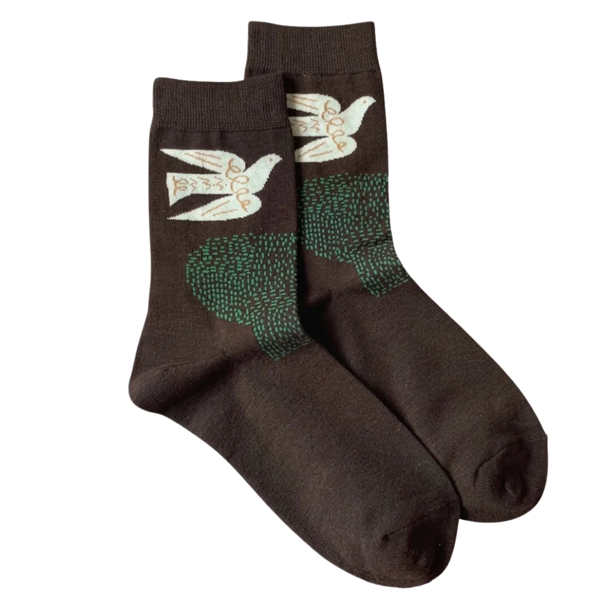 Premium Combed Cotton Bird Pattern Crew Socks | Japanese Minimalist Design | Soft & Seamless