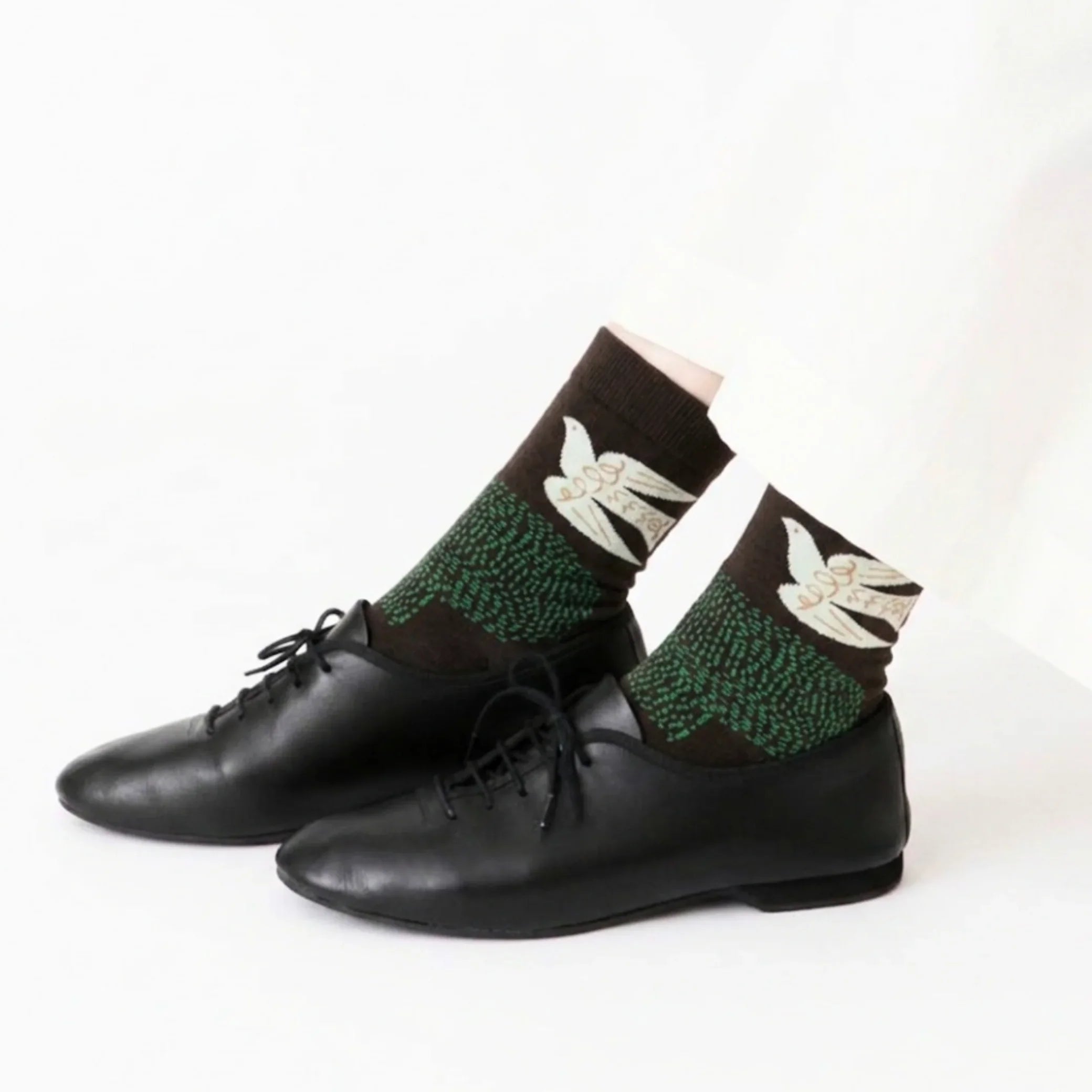 Premium Combed Cotton Bird Pattern Crew Socks | Japanese Minimalist Design | Soft & Seamless