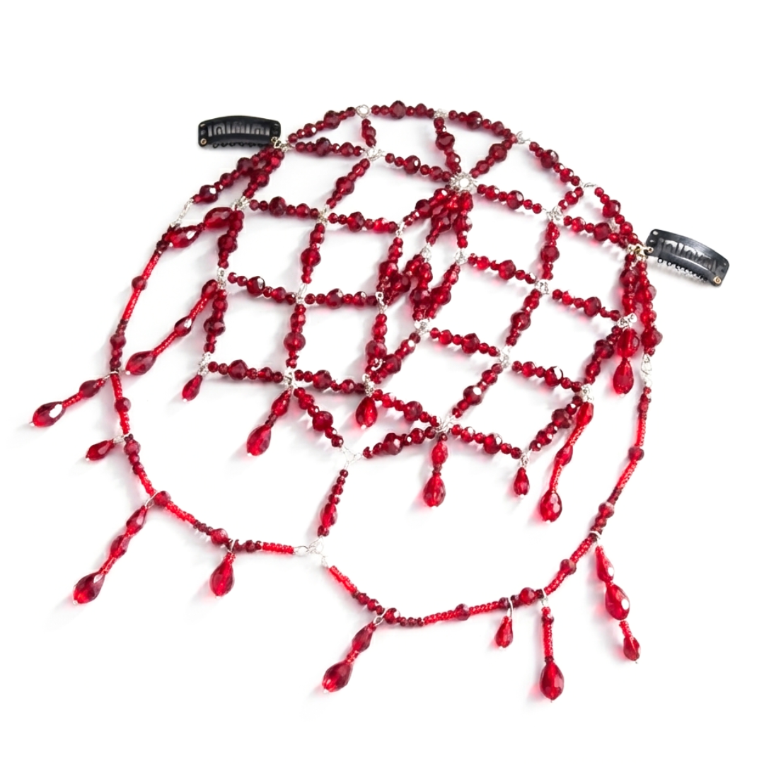 Red Crystal Crown, Blood Drop Head Chain, Vampire Halo Headpiece, Gothic Halloween Hair Jewelry
