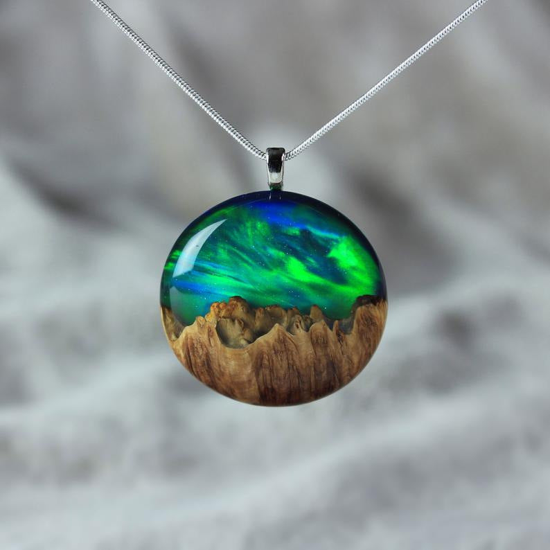 Canadian Northern Lights Resin Pendant Necklace