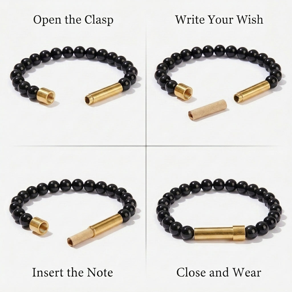 Wishbeads Intention Bracelet | Natural Black Lava Stone Beaded Jewelry with Secret Compartment