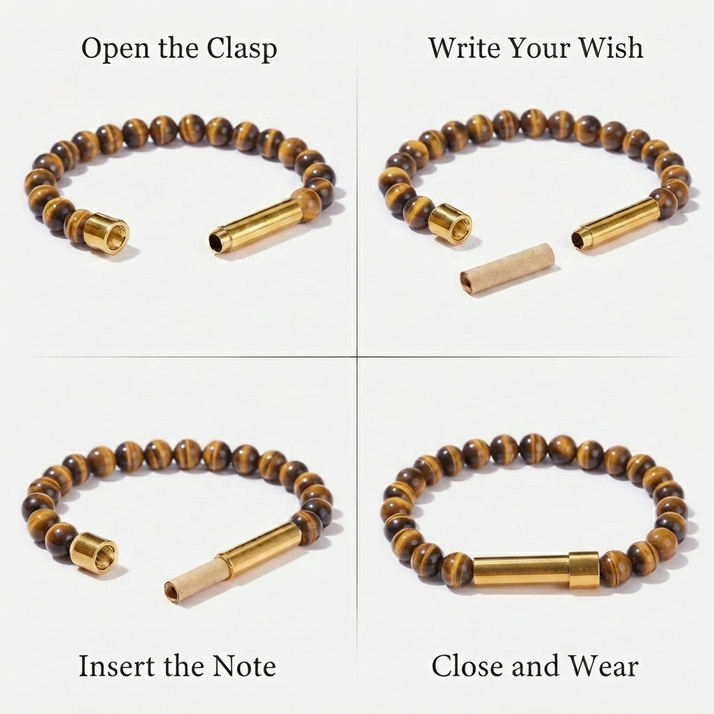 Wishbeads Intention Bracelet for Men | Secret Message Beaded Wish Bracelet with Natural Tiger's Eye