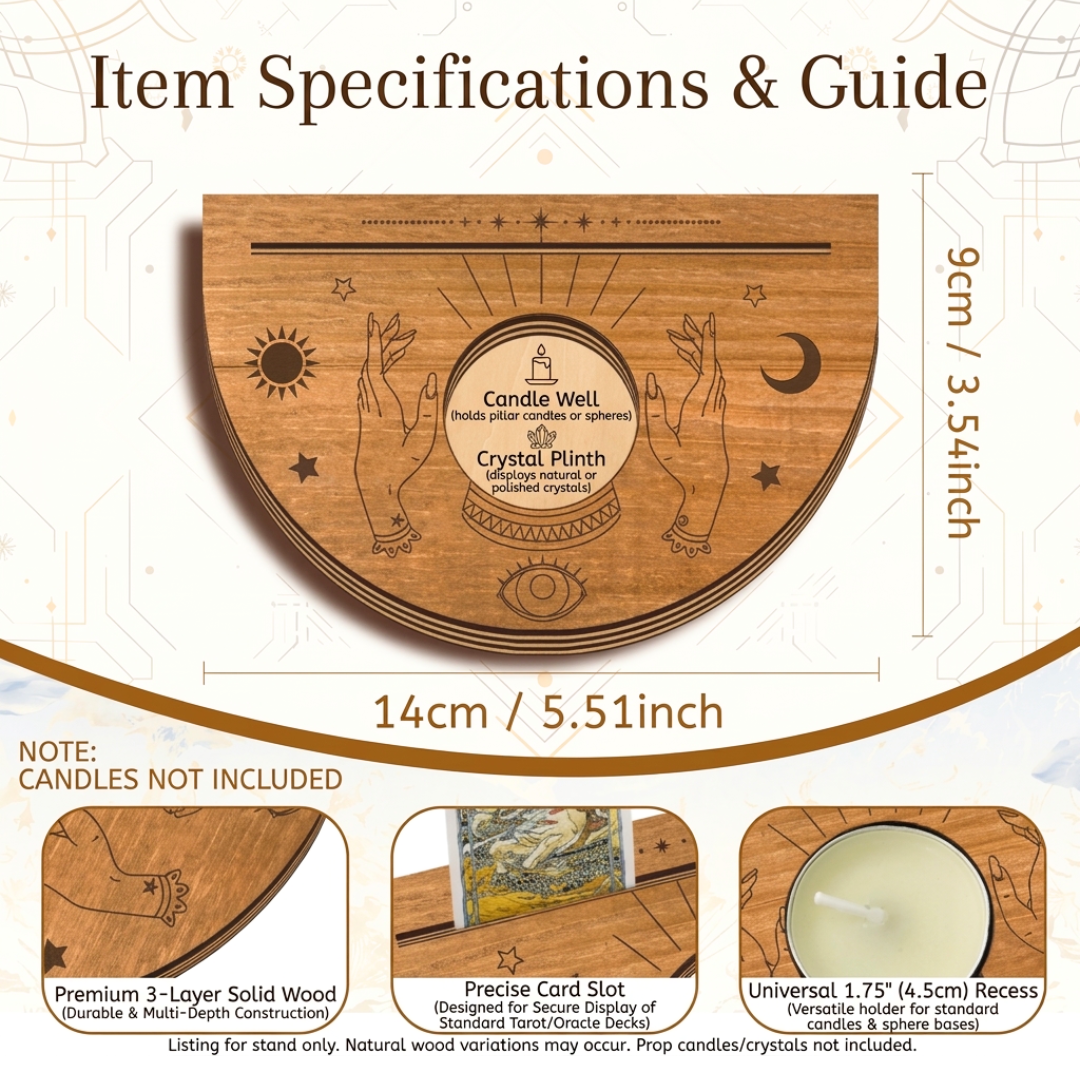 Wooden Moon Phase Tarot Card Stand - Celestial Oracle Card Holder & Crystal Candle Altar Display, Witchy Room Decor & Spiritual Gift