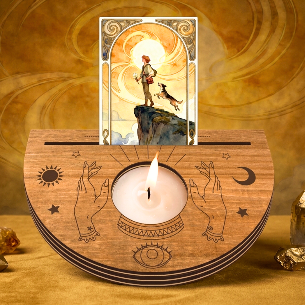 Wooden Moon Phase Tarot Card Stand - Celestial Oracle Card Holder & Crystal Candle Altar Display, Witchy Room Decor & Spiritual Gift