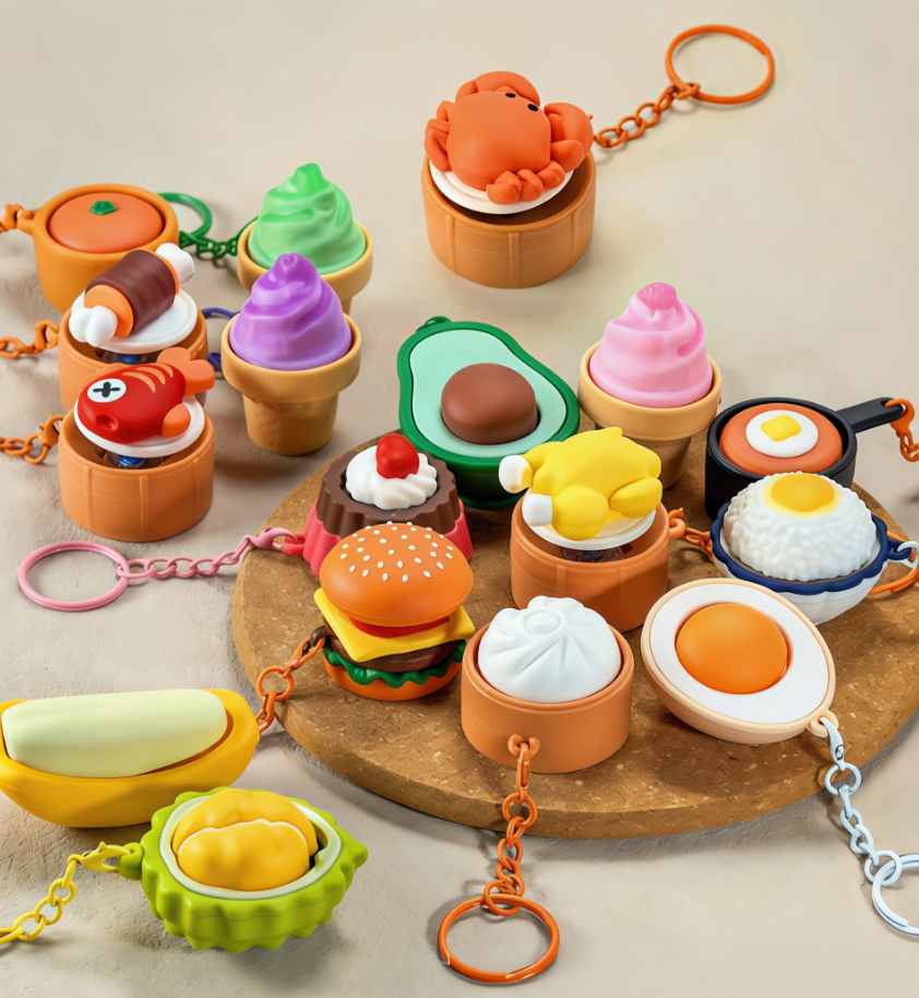 Cute Food Keychain Stress Relief Toy – Clicky Fidget Bag Charm