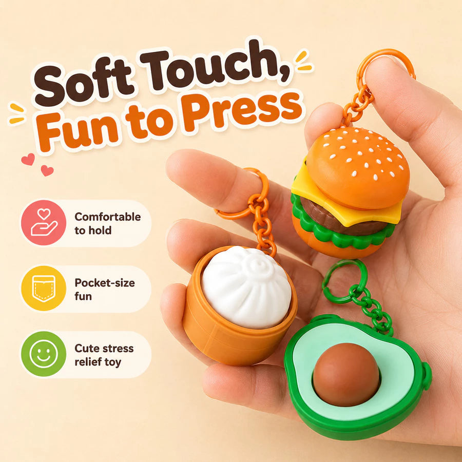 Cute Food Keychain Stress Relief Toy – Clicky Fidget Bag Charm