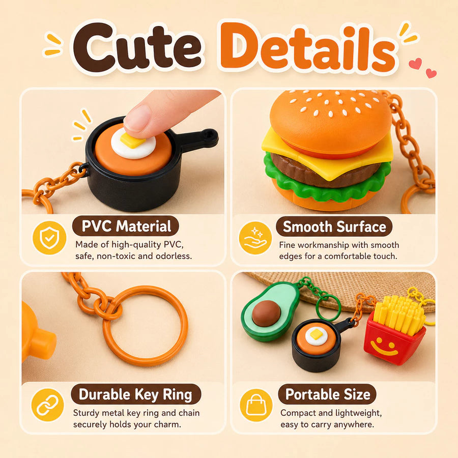 Cute Food Keychain Stress Relief Toy – Clicky Fidget Bag Charm