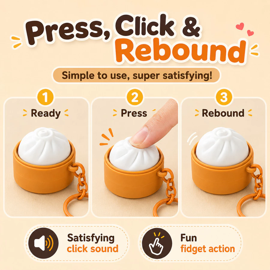 Cute Food Keychain Stress Relief Toy – Clicky Fidget Bag Charm