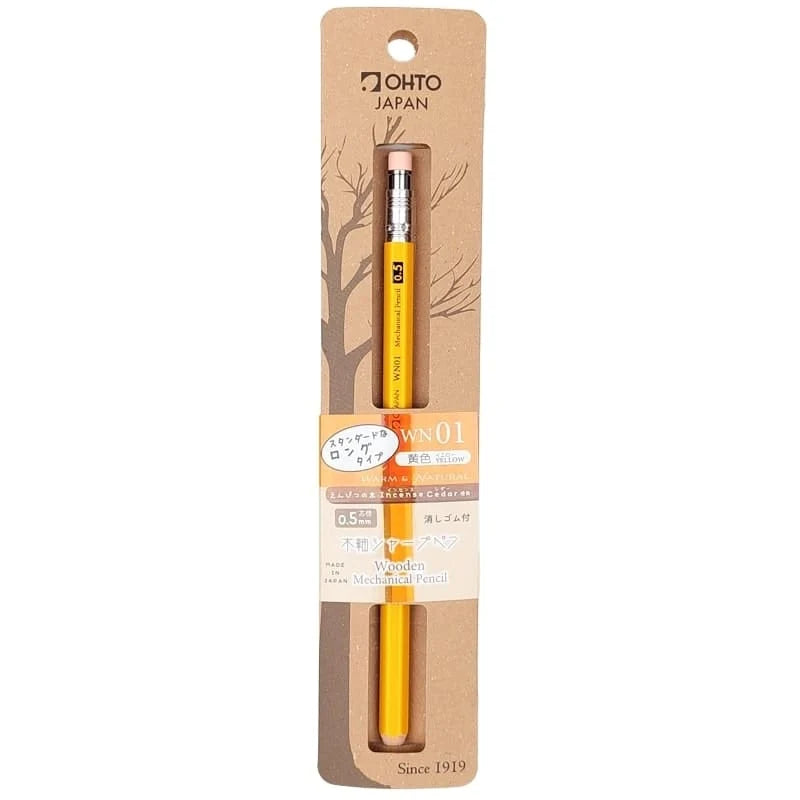 OHTO Yellow Wooden Mechanical Pencil | 0.5 mm Japanese Mechanical Pencil